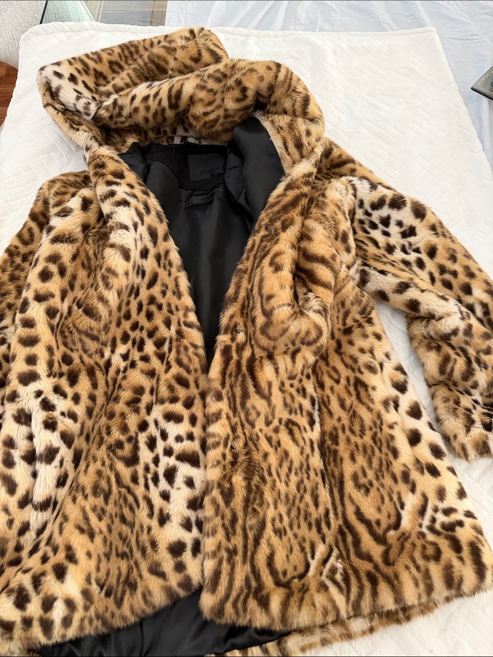 Faux Leopard Print Hooded Coat - Brown Ay Not Dead made in Argentina